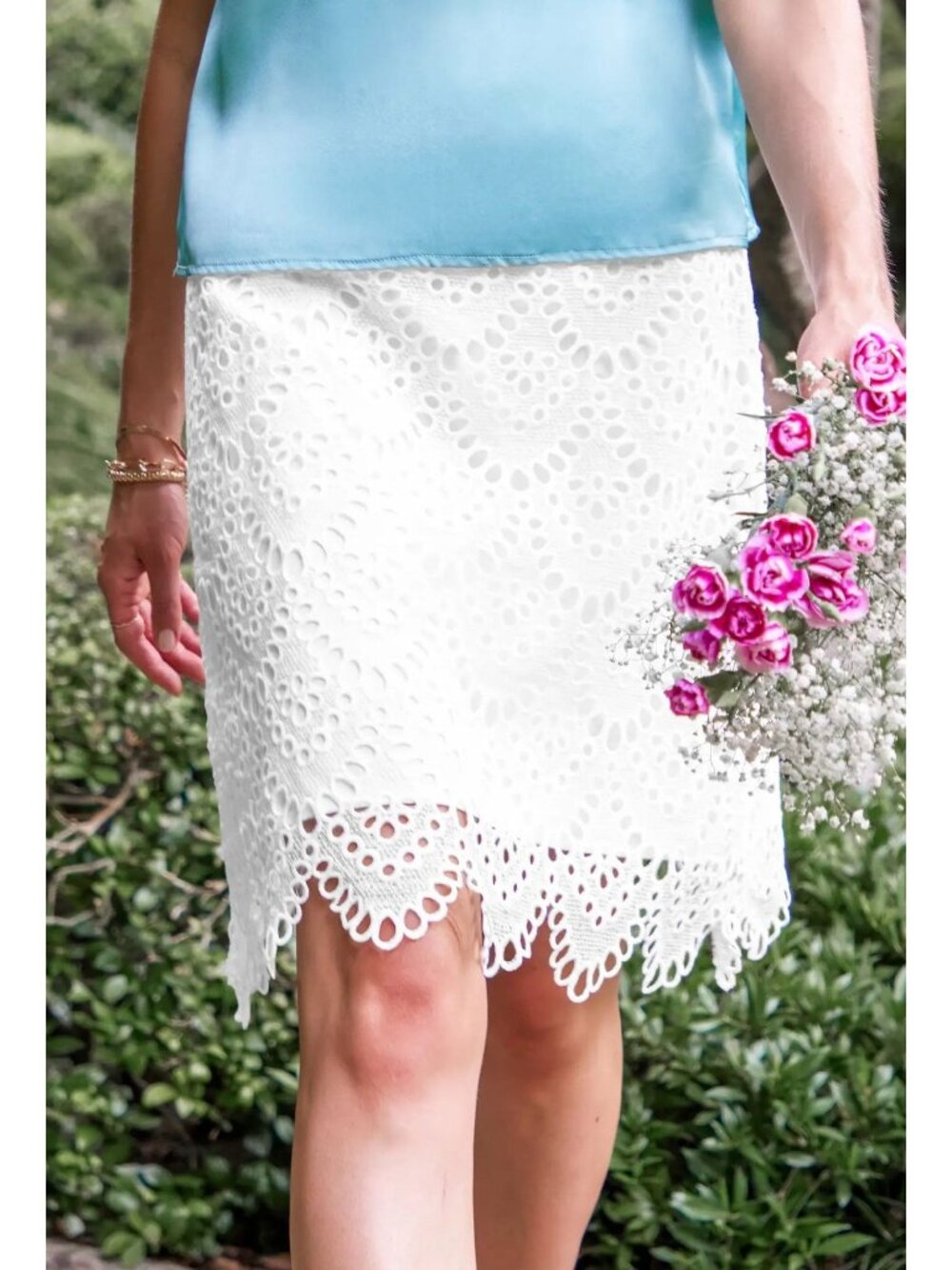 NWT Cupshe White Cutout Scalloped Hem Midi Skirt - Size: Large